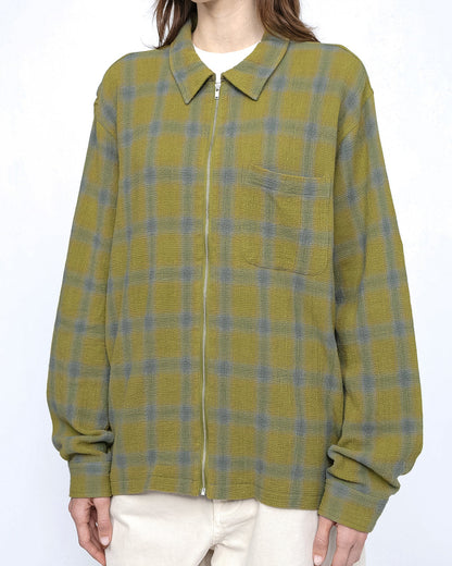 ZIP SHIRT TWISTED YARN PLAID